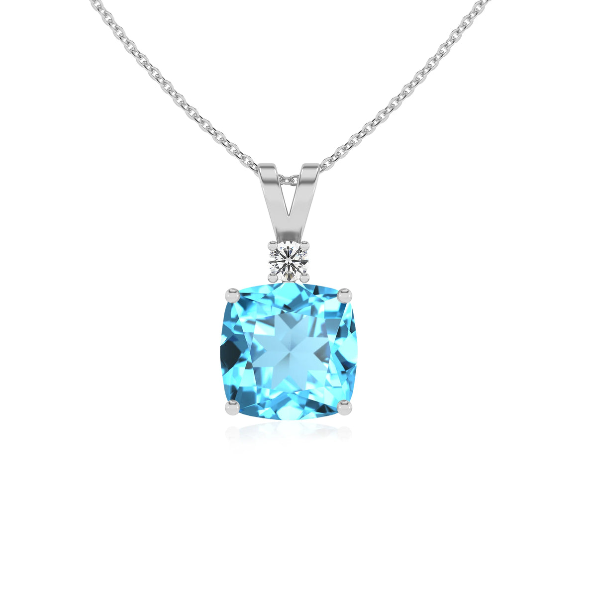 natural swiss-blue-topaz cushion solitaire v-bale necklaces in white gold 