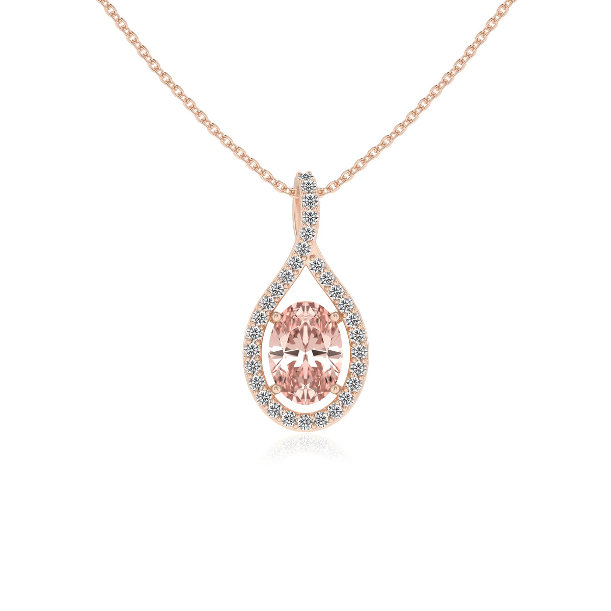 lab grown morganite oval solitaire necklaces in rose gold 