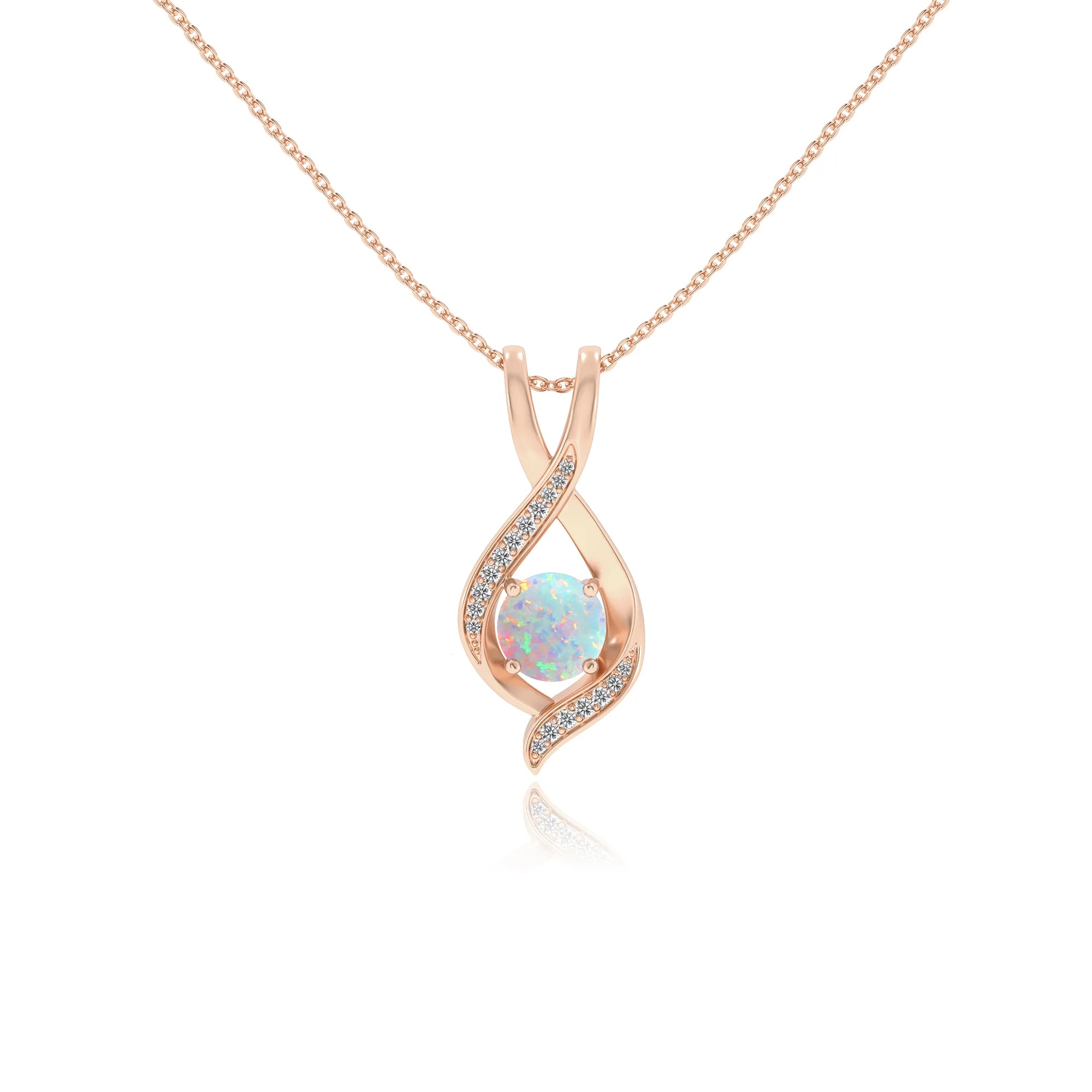 lab grown opal round solitaire necklaces in rose gold 