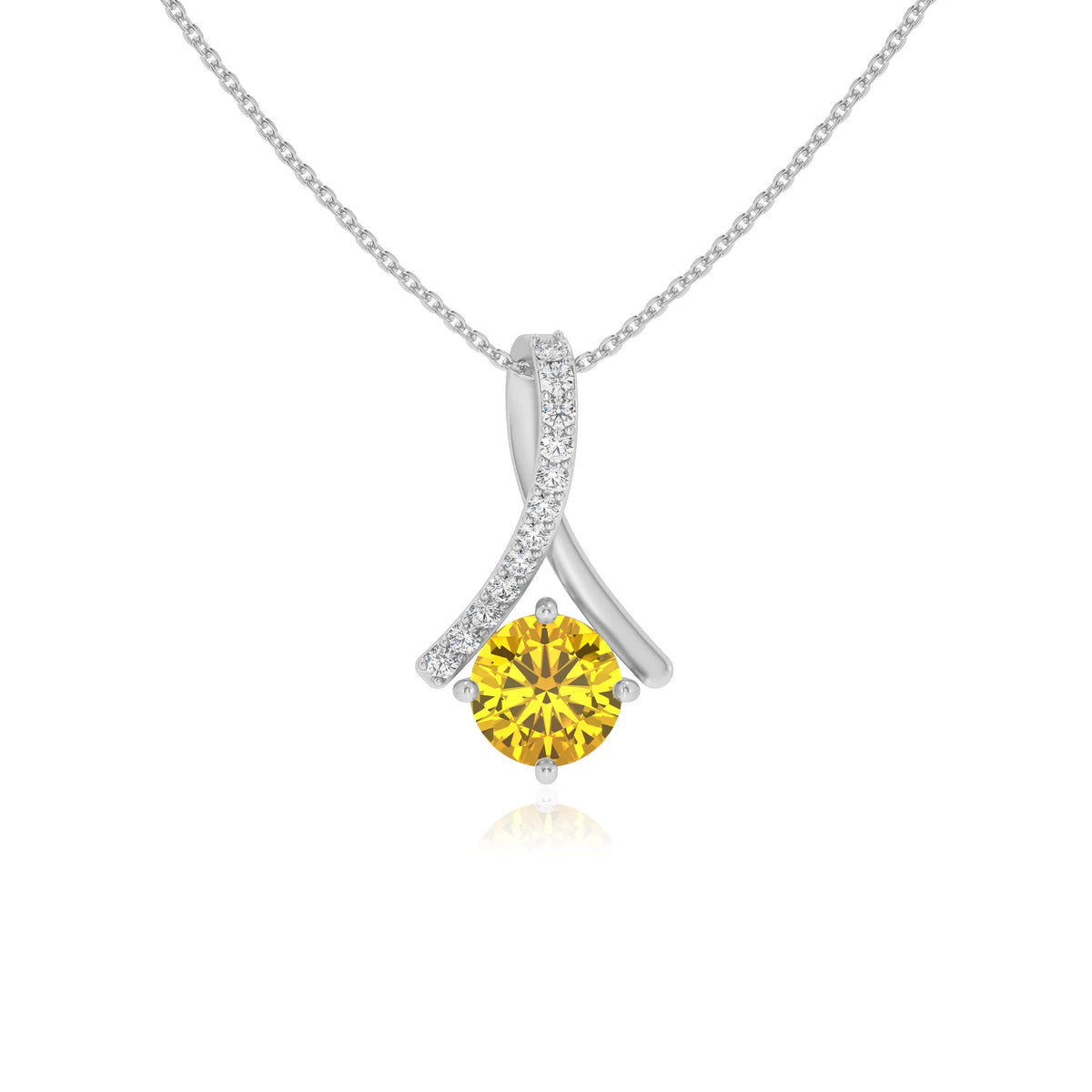 lab grown yellow-sapphire round solitaire necklaces in white gold 