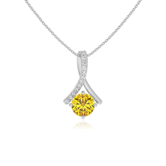 lab grown yellow-sapphire round solitaire necklaces in white gold 