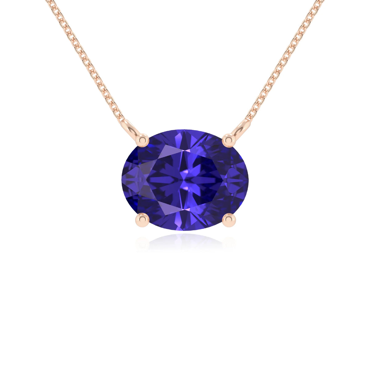 lab grown tanzanite oval solitaire necklaces in rose gold 
