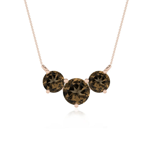 natural smoky-quartz round solitaire v-bale necklaces in rose gold 