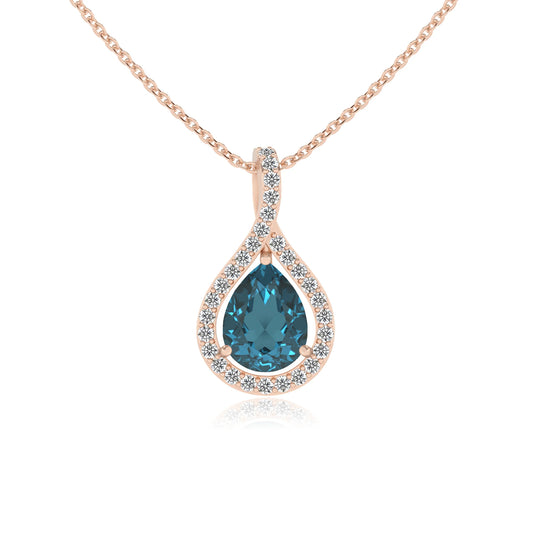 natural london-blue-topaz pear solitaire necklaces in rose gold 