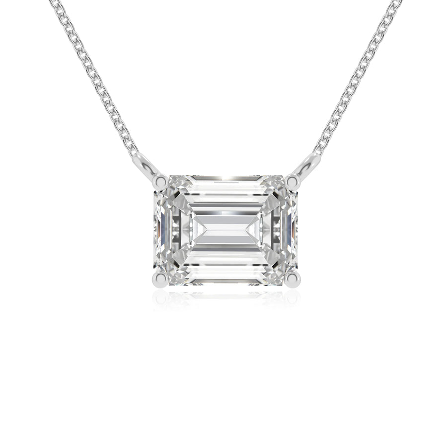 lab grown moissanite emerald cut solitaire necklaces in white gold 