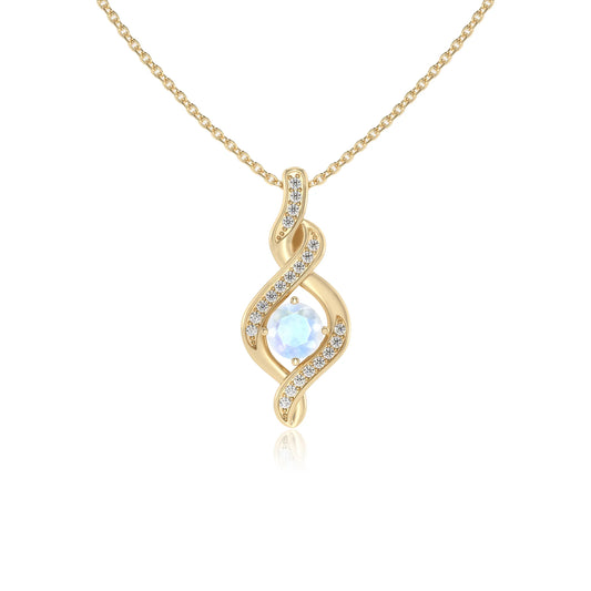 natural rainbow-moonstone round solitaire necklaces in yellow gold 