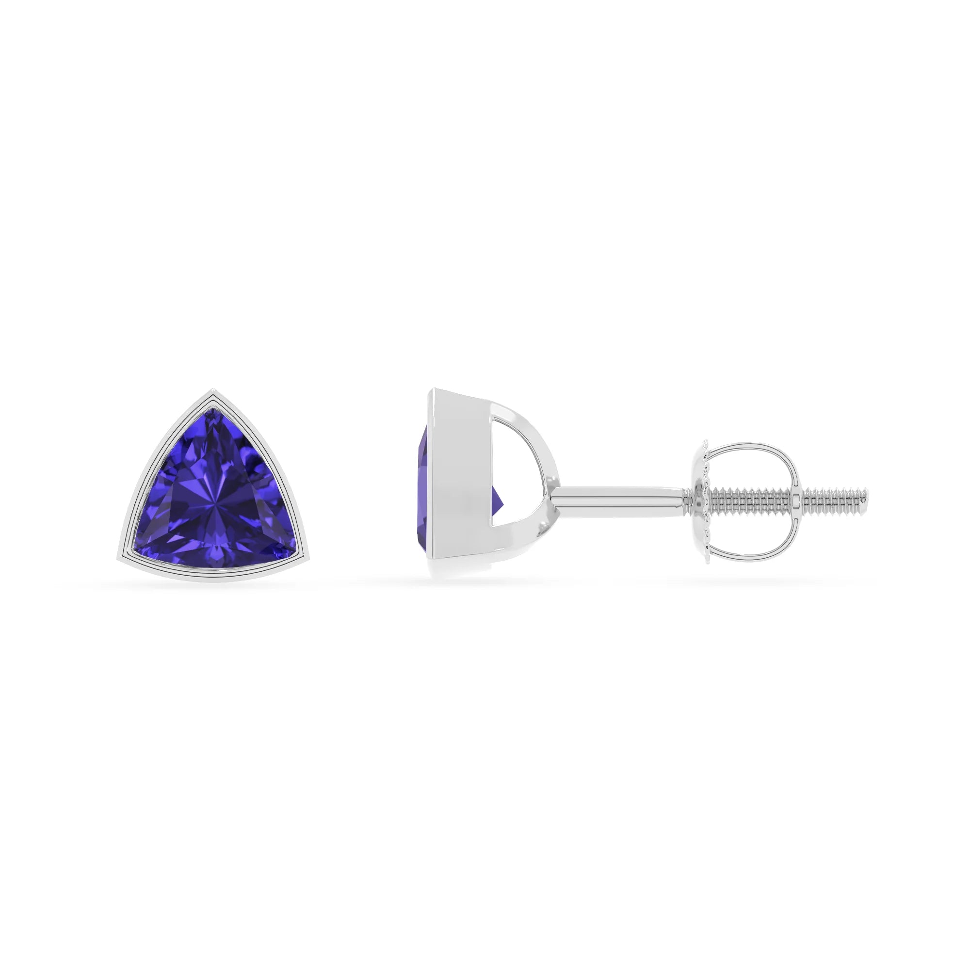 lab grown tanzanite trillion stud earrings in platinum 