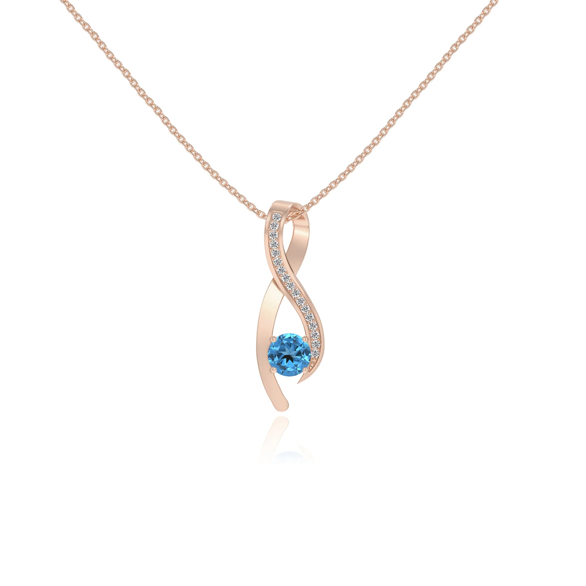 natural swiss-blue-topaz round solitaire necklaces in rose gold 