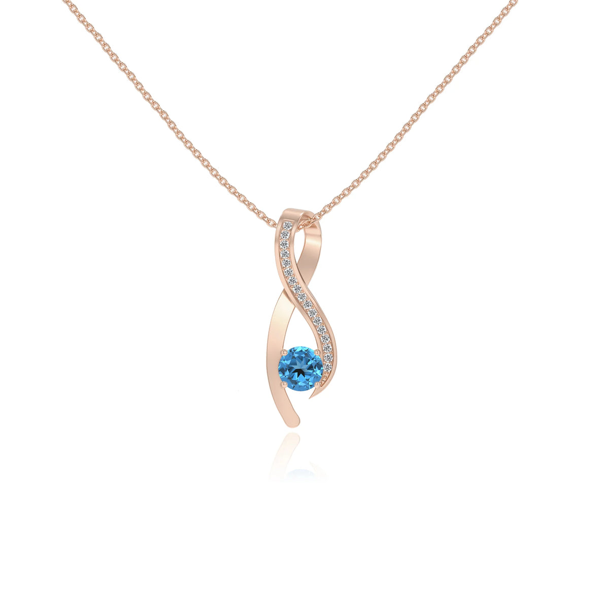 natural swiss-blue-topaz round solitaire necklaces in rose gold 
