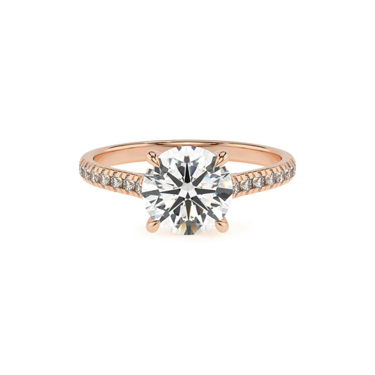 lab grown moissanite round half eternity solitaire engagement rings in rose gold 