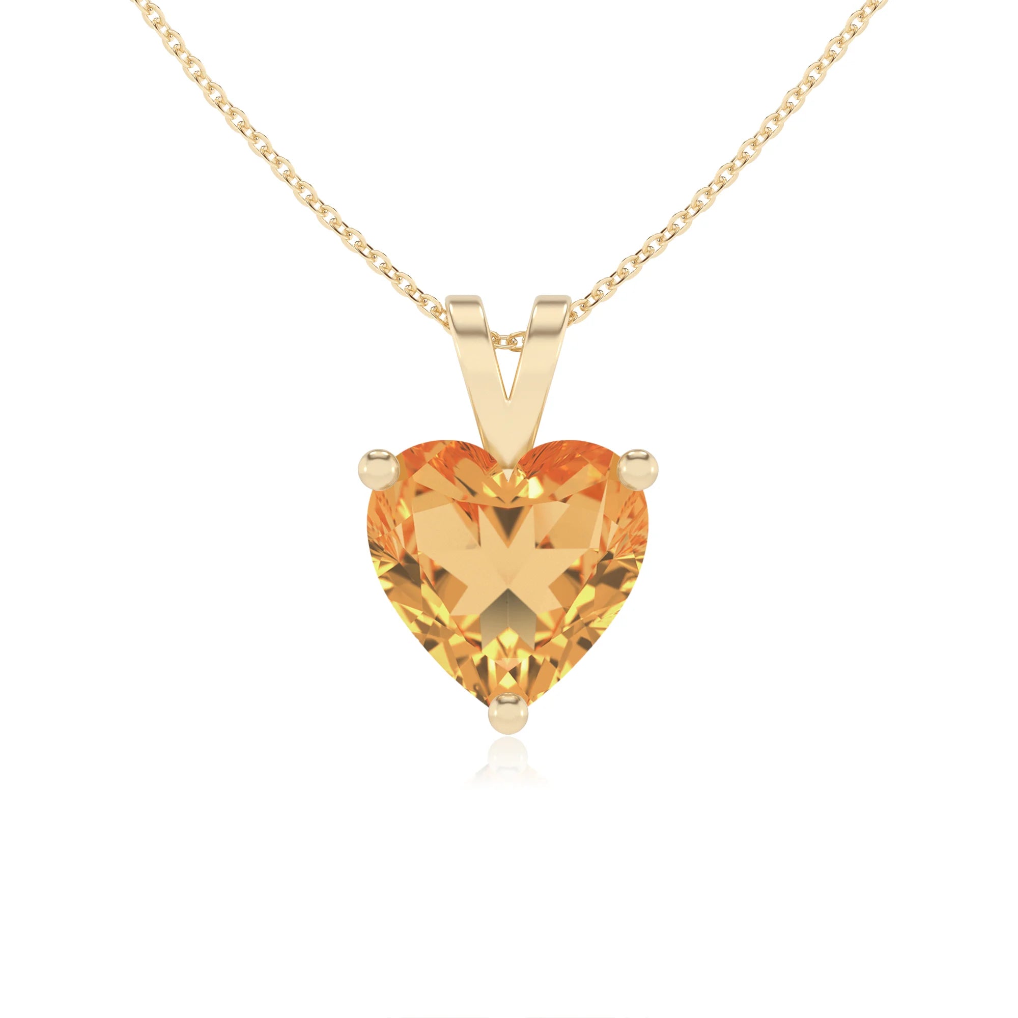 lab grown citrine heart solitaire v-bale necklaces in yellow gold 