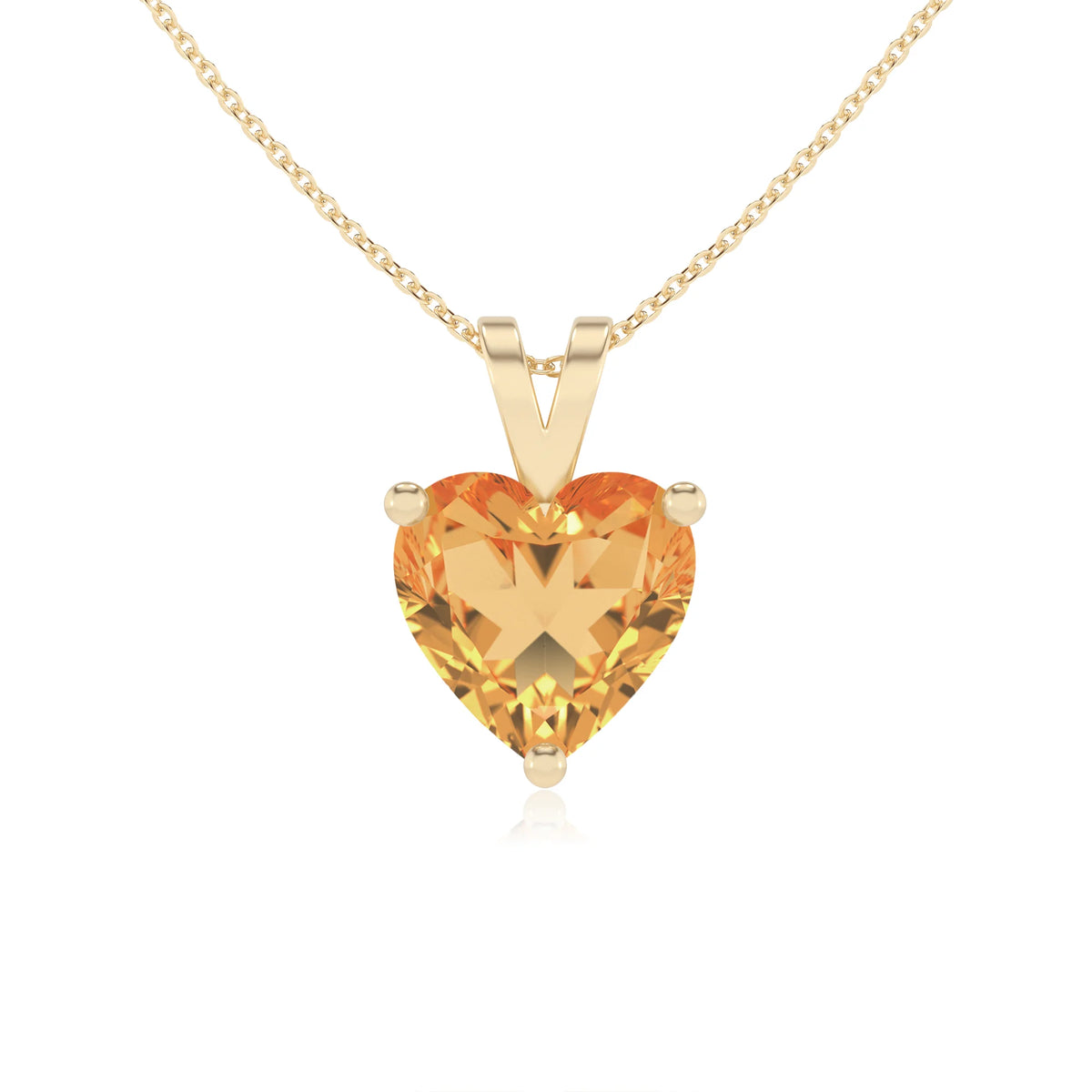 lab grown citrine heart solitaire v-bale necklaces in yellow gold 