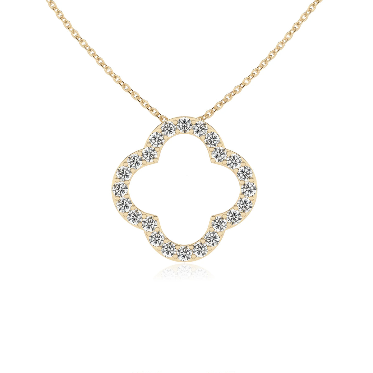 lab grown moissanite round necklaces in yellow gold 