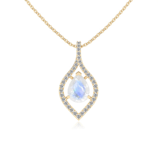 natural rainbow-moonstone pear infinity necklaces in yellow gold 