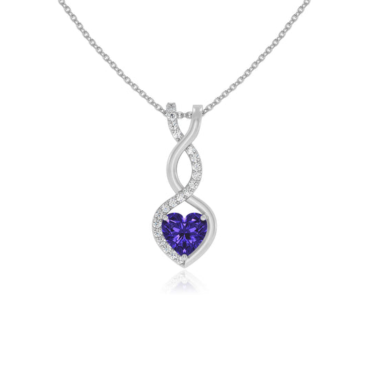 lab grown tanzanite heart infinity necklaces in white gold 
