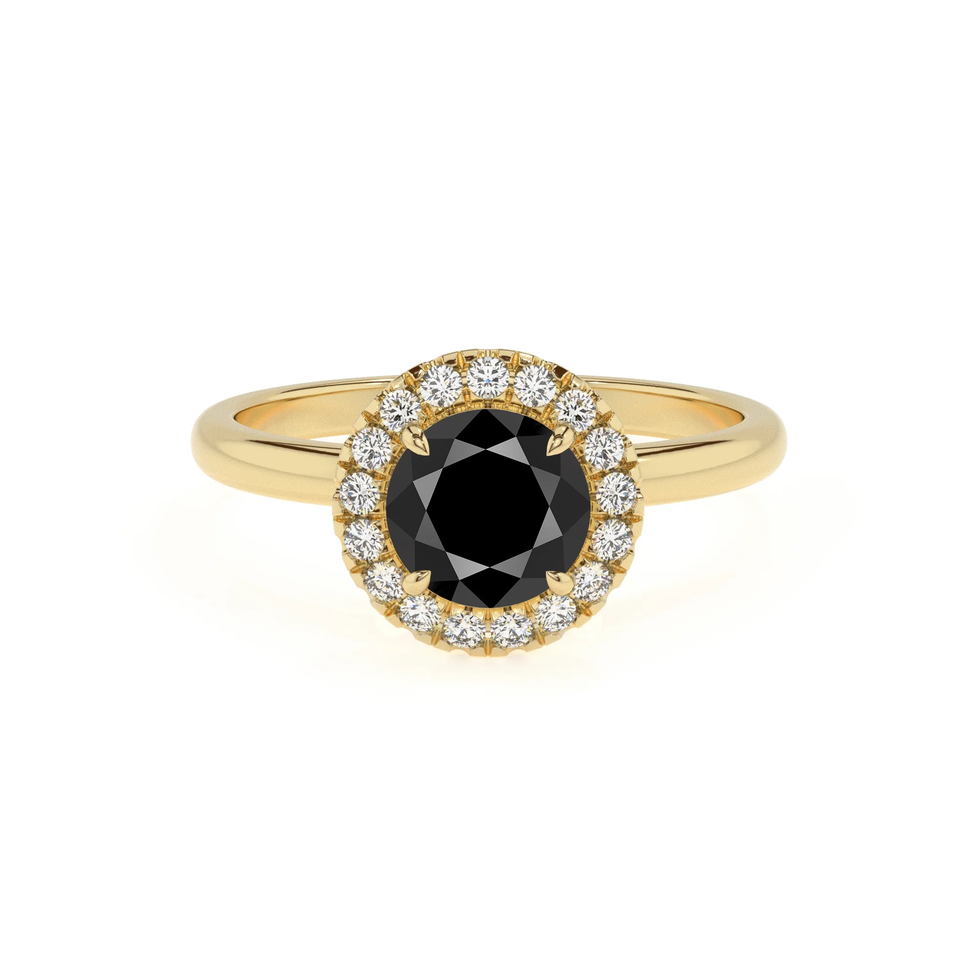 natural black-onyx round solitaire rings in yellow gold 