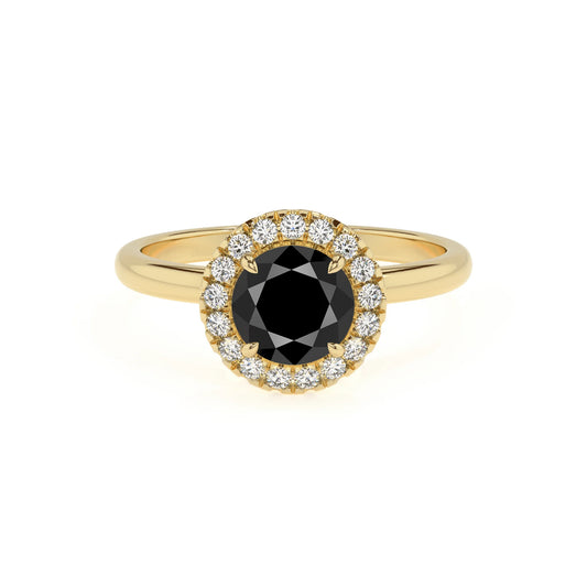 natural black-onyx round solitaire rings in yellow gold 