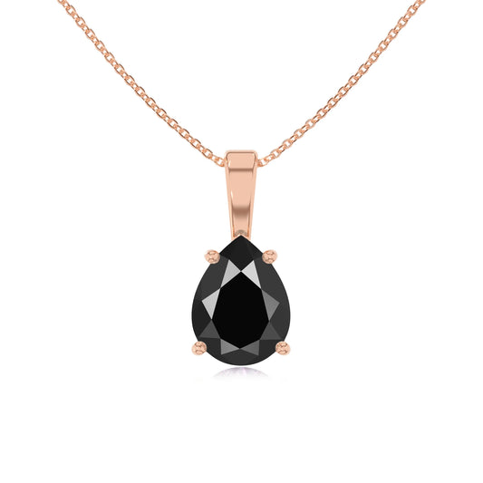 natural black-onyx pear solitaire necklaces in rose gold 