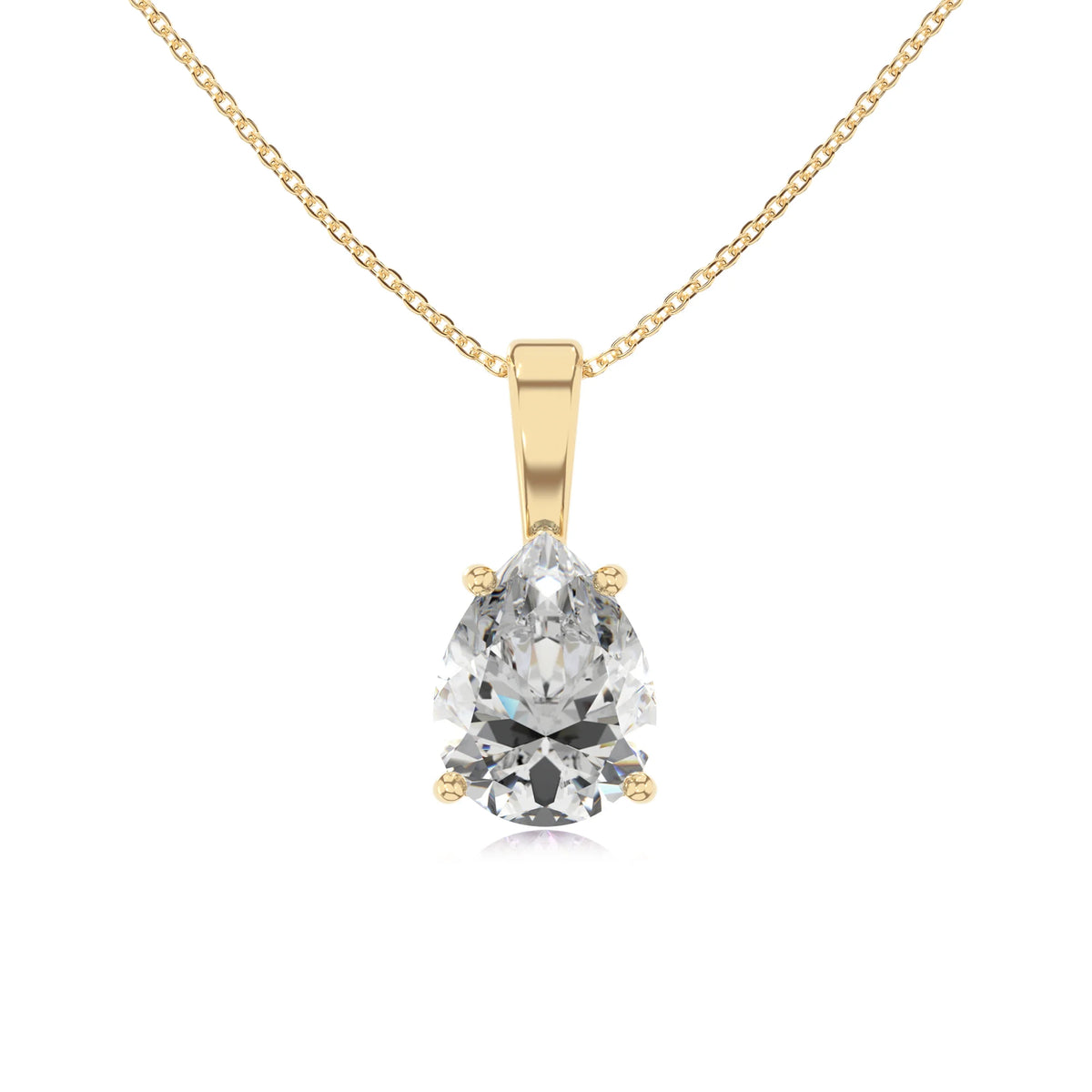 lab grown moissanite pear solitaire necklaces in yellow gold 