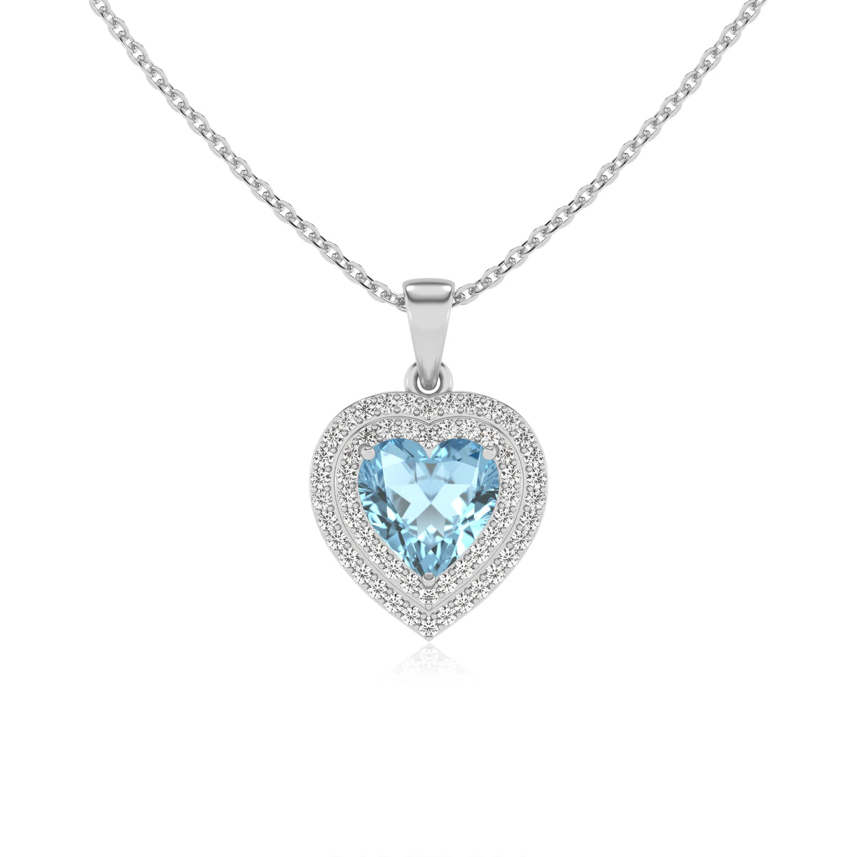 lab grown aquamarine heart halo necklaces in platinum 