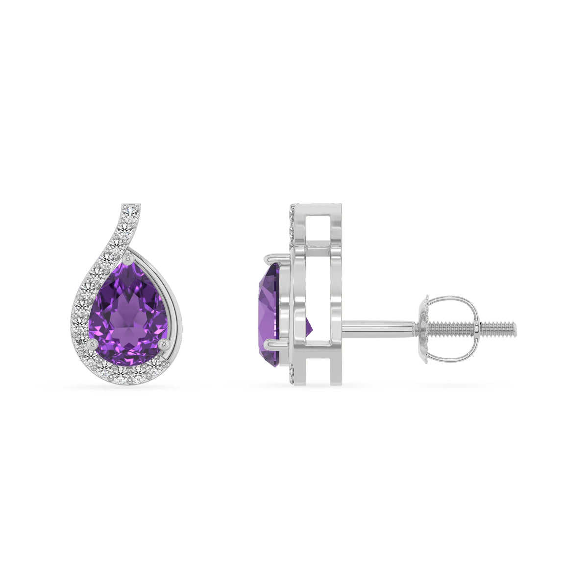 lab grown amethyst pear stud earrings in white gold 