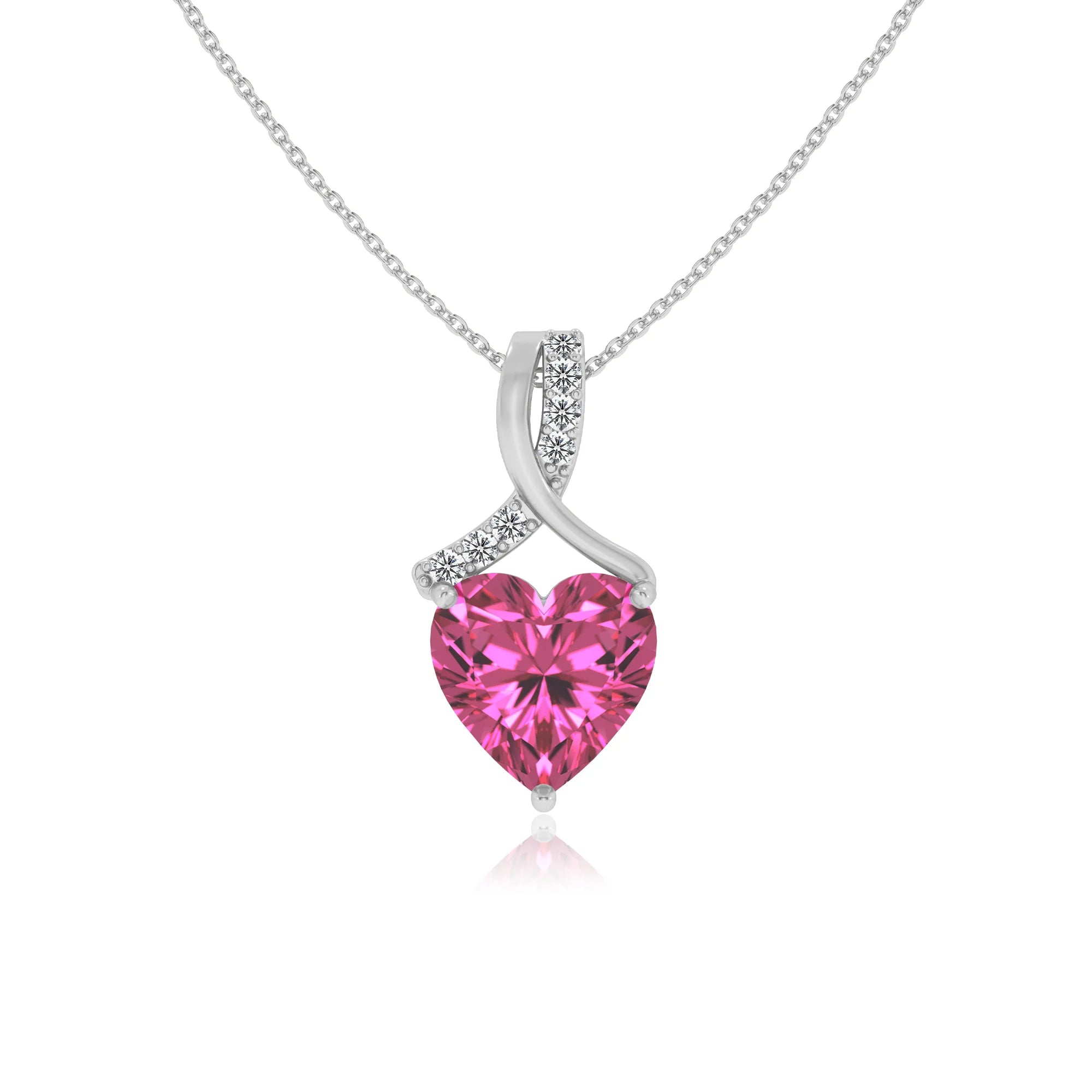 lab grown pink-sapphire heart solitaire necklaces in sterling silver 