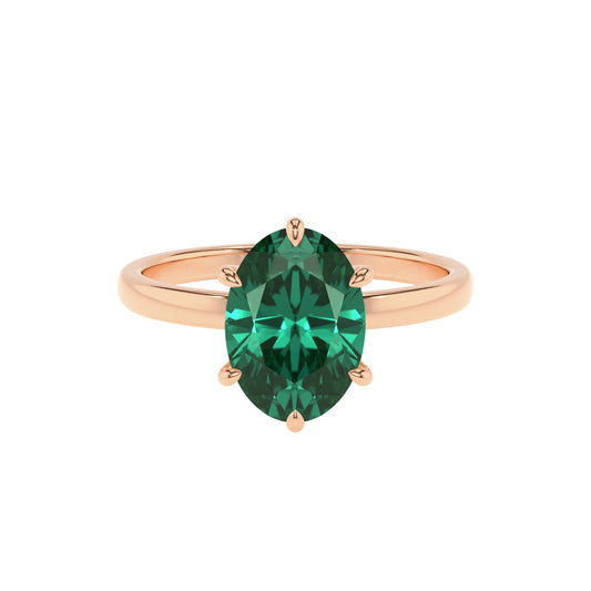 lab grown emerald oval solitaire rings in rose gold 