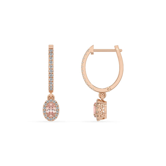 lab grown morganite oval drop earrings in rose gold 