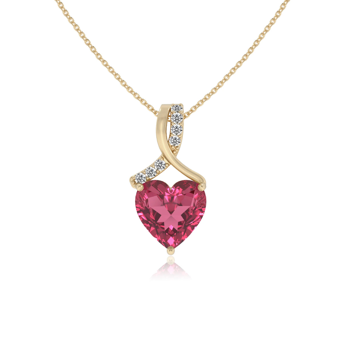 lab grown pink-tourmaline heart solitaire necklaces in yellow gold 