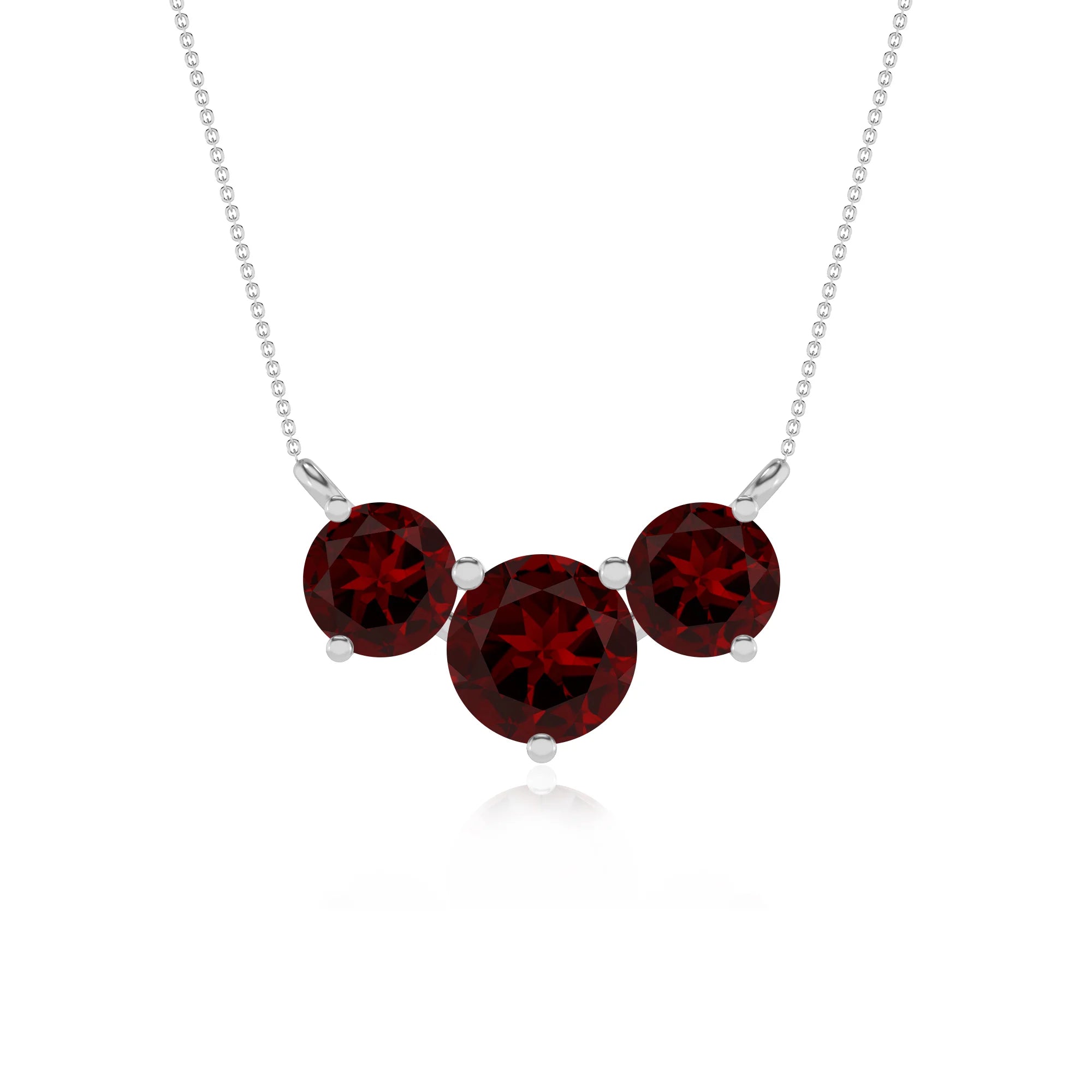 natural garnet round solitaire v-bale necklaces in white gold 