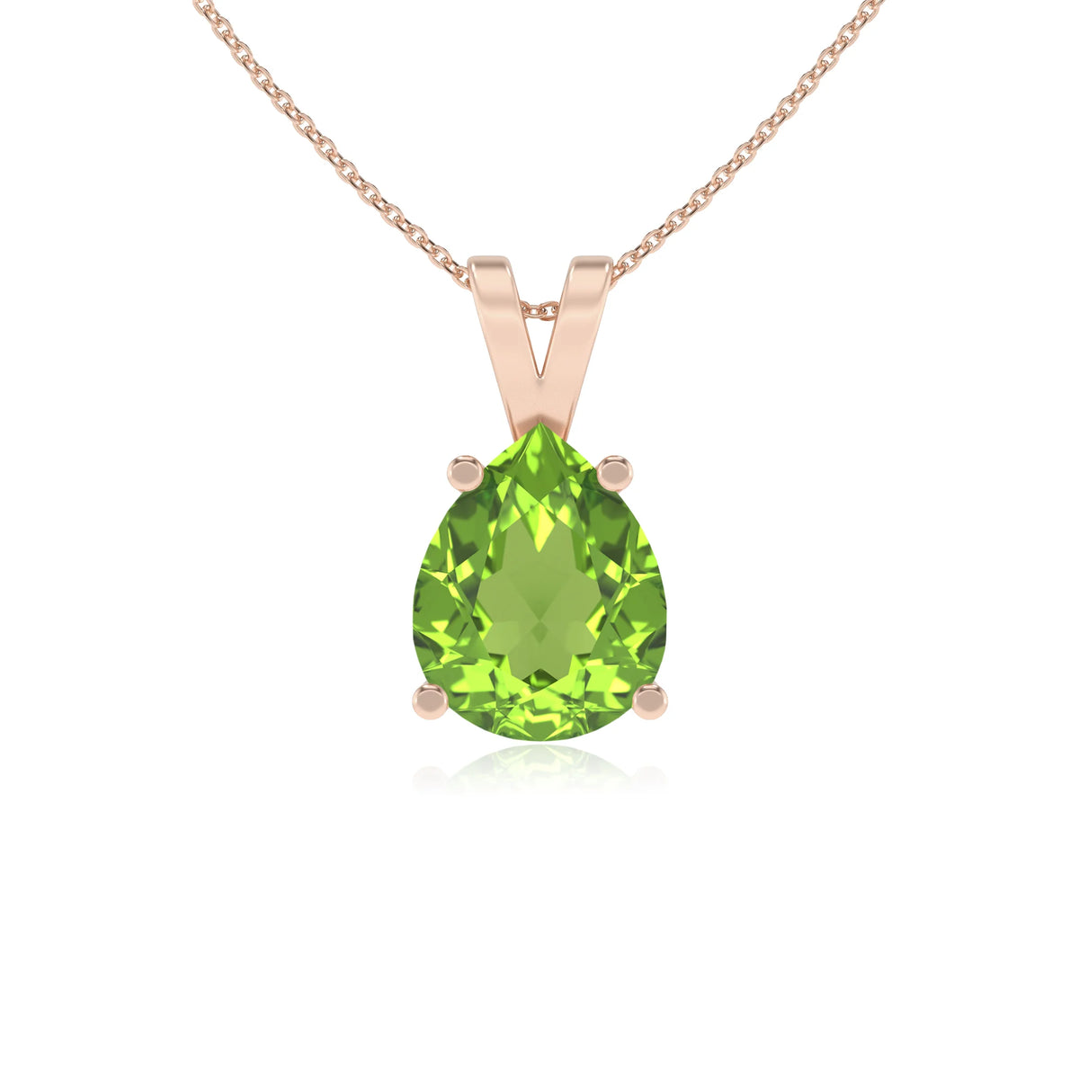 natural peridot pear solitaire v-bale necklaces in rose gold 