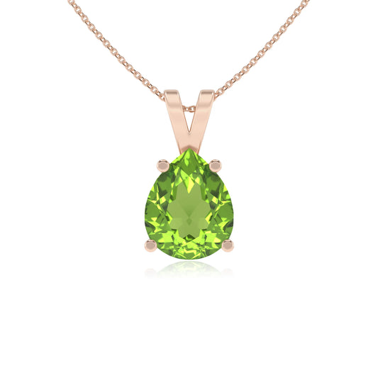 natural peridot pear solitaire v-bale necklaces in rose gold 