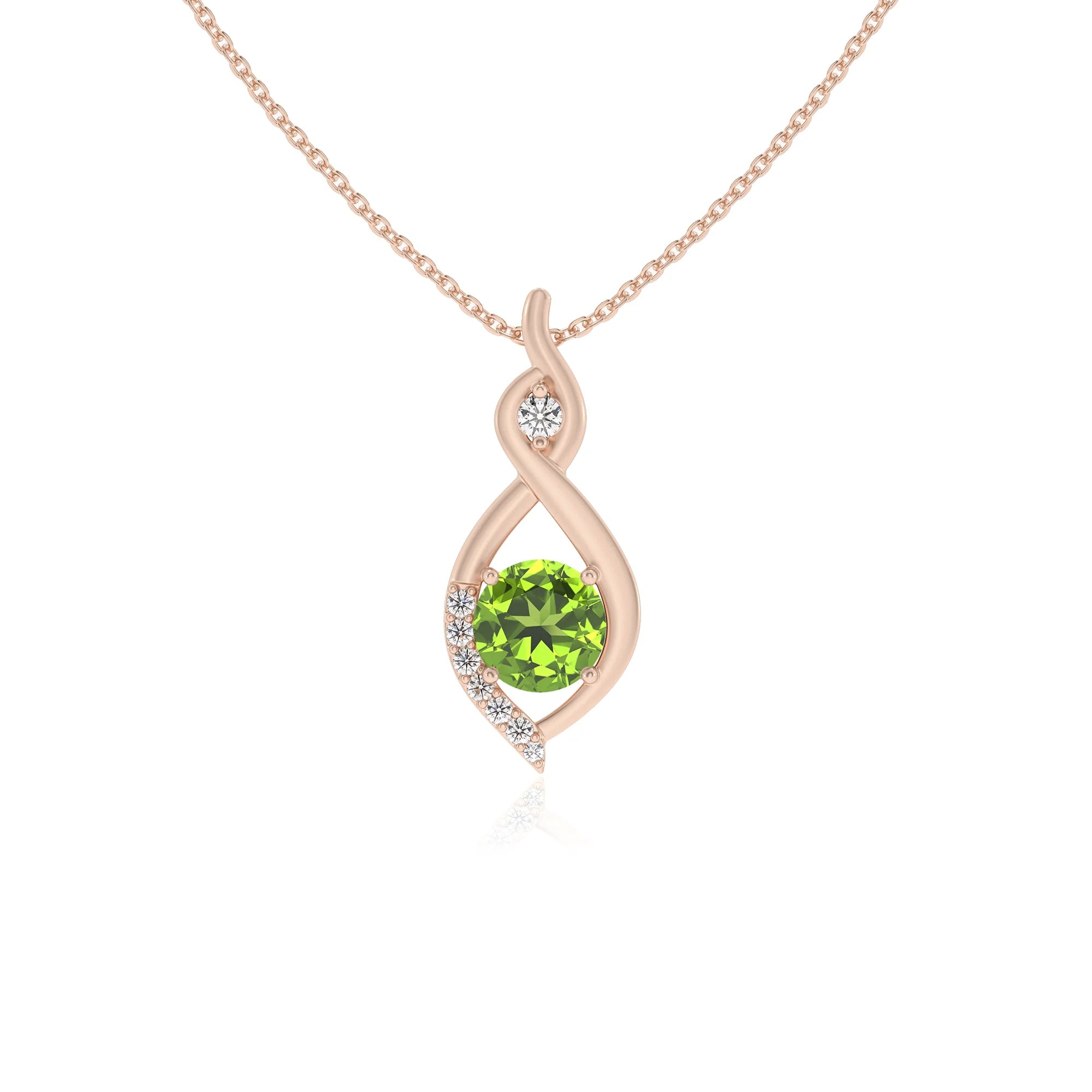 natural peridot round solitaire necklaces in rose gold 