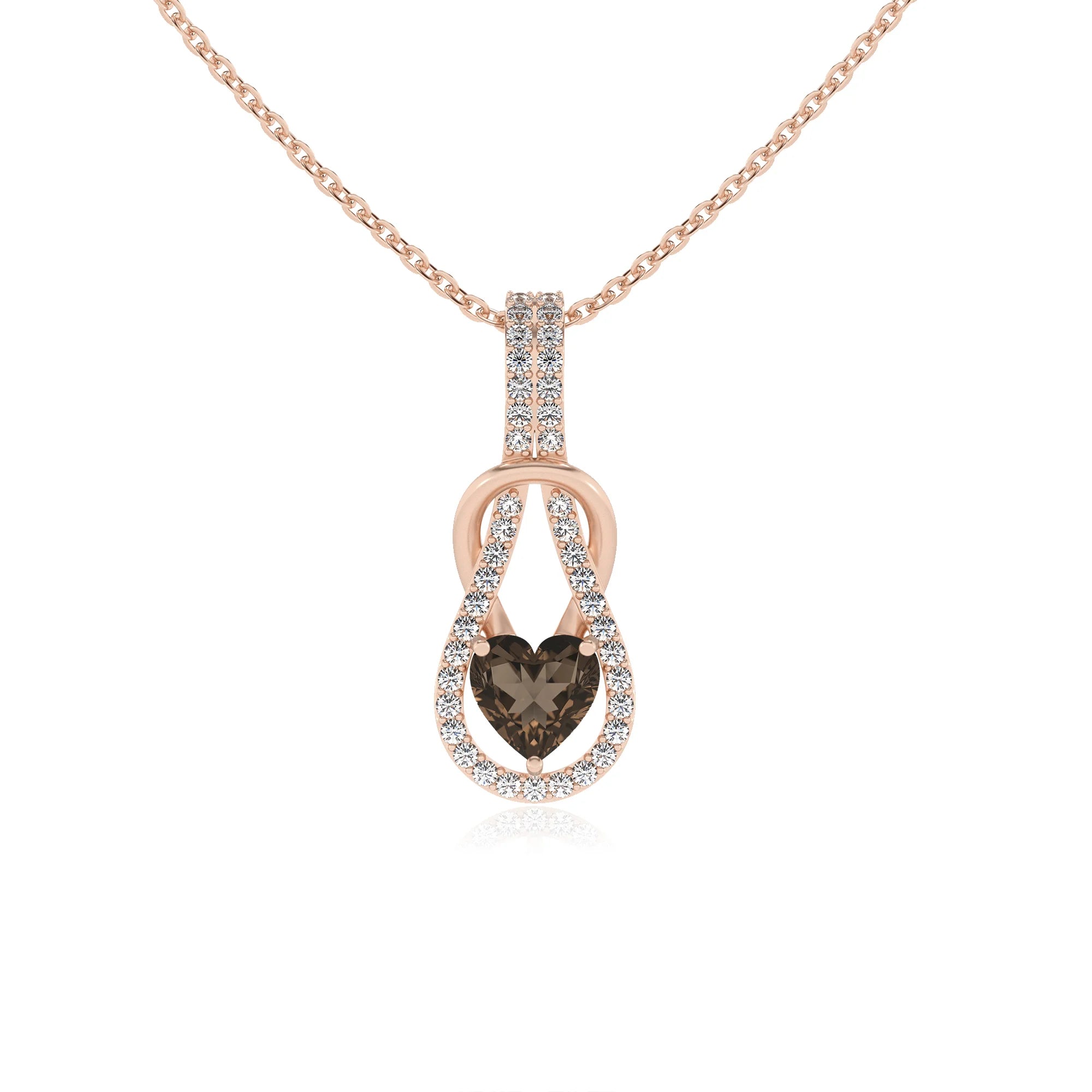 natural smoky-quartz heart infinity  v-bale necklaces in rose gold 