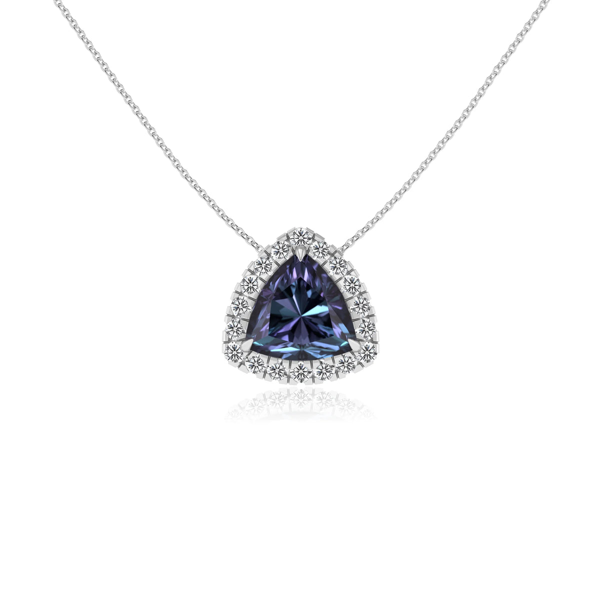 lab grown alexandrite trillion solitaire necklaces in white gold 