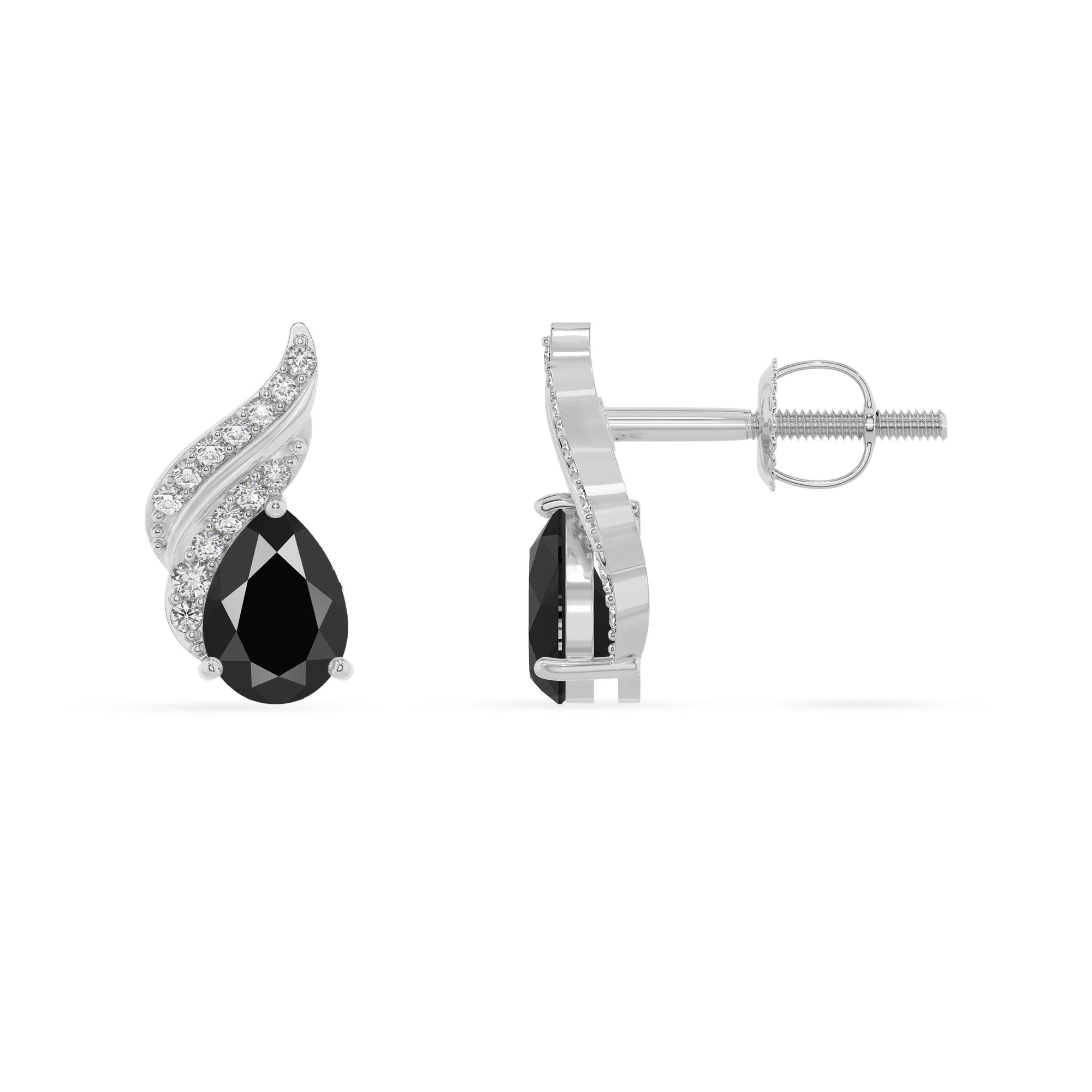 natural black onyx pear stud earrings in platinum 