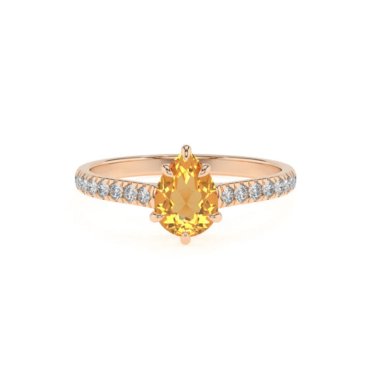 lab grown citrine pear half eternity solitaire engagement rings in rose gold 