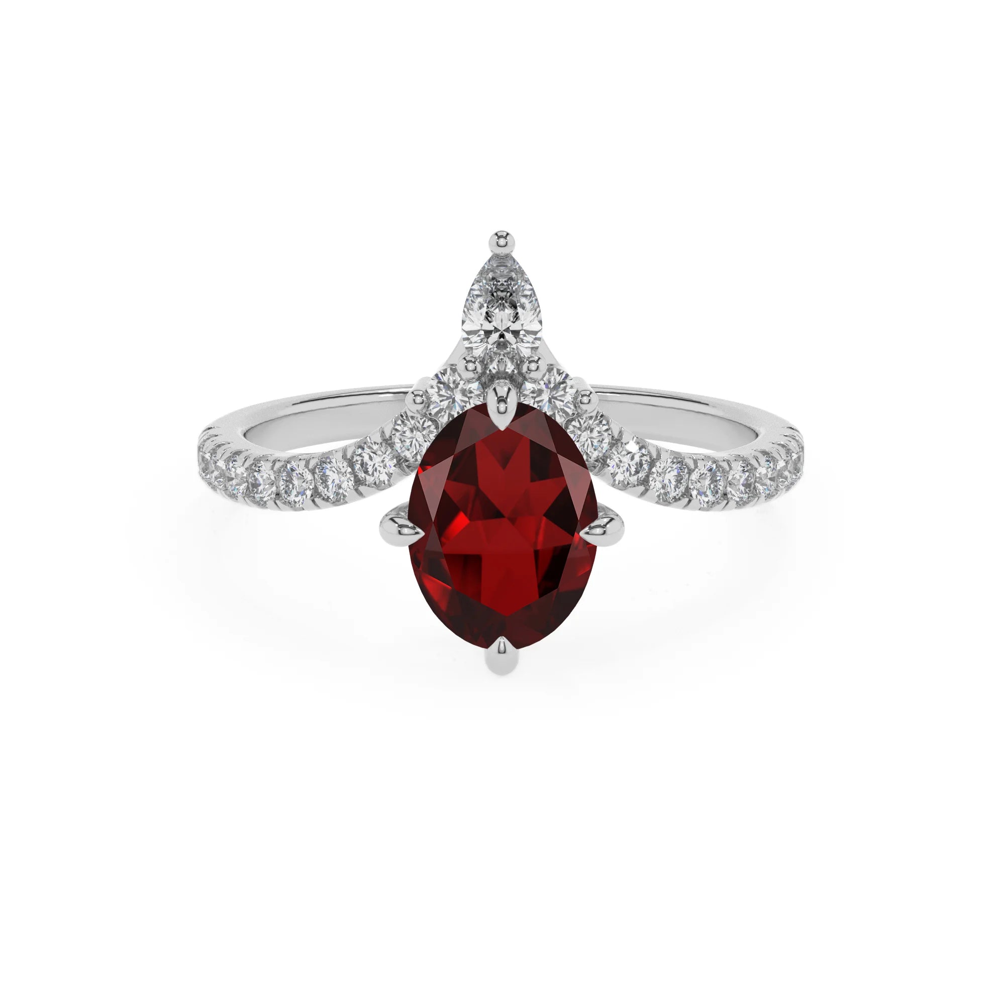 natural garnet oval solitaire rings in white gold 