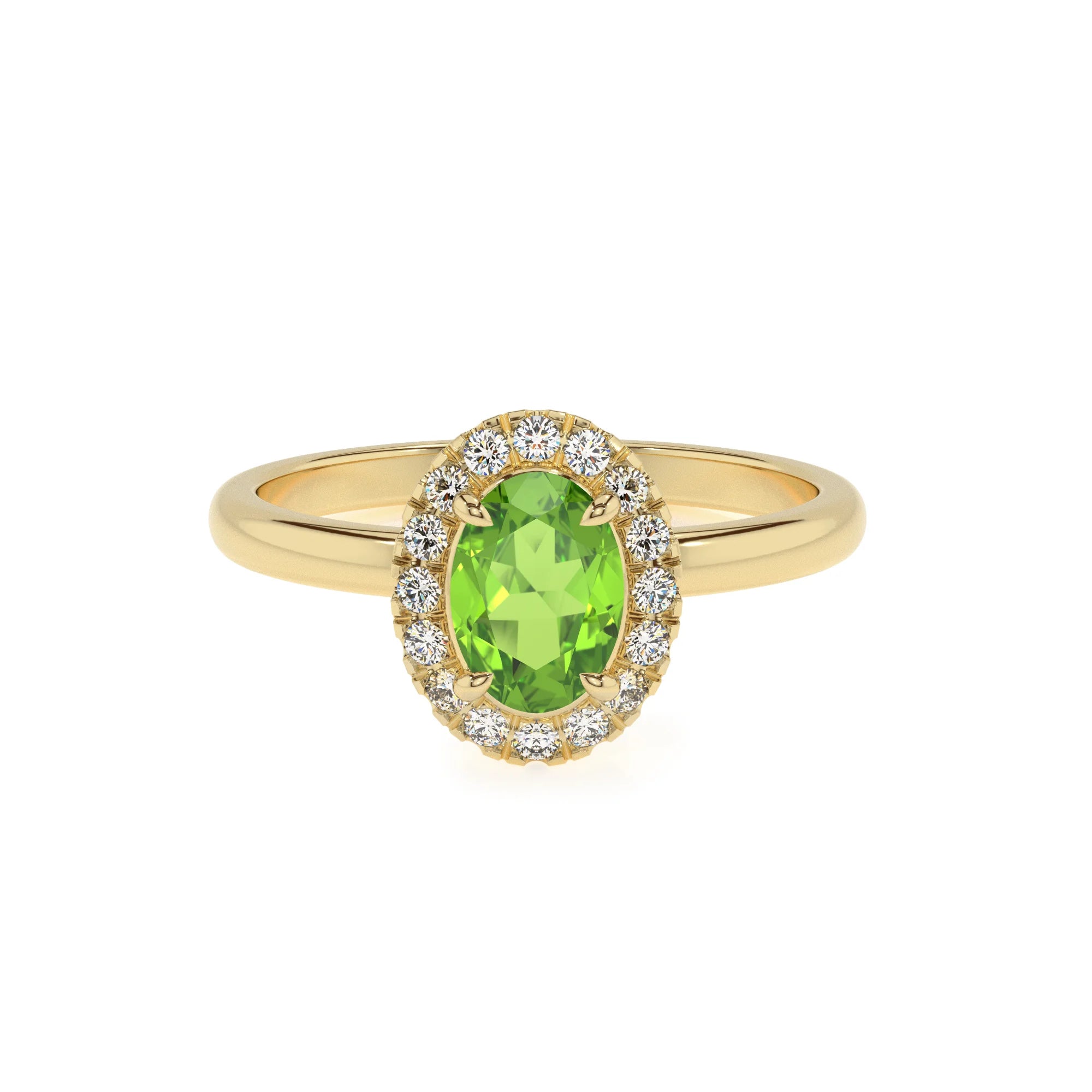 natural peridot oval solitaire rings in yellow gold 