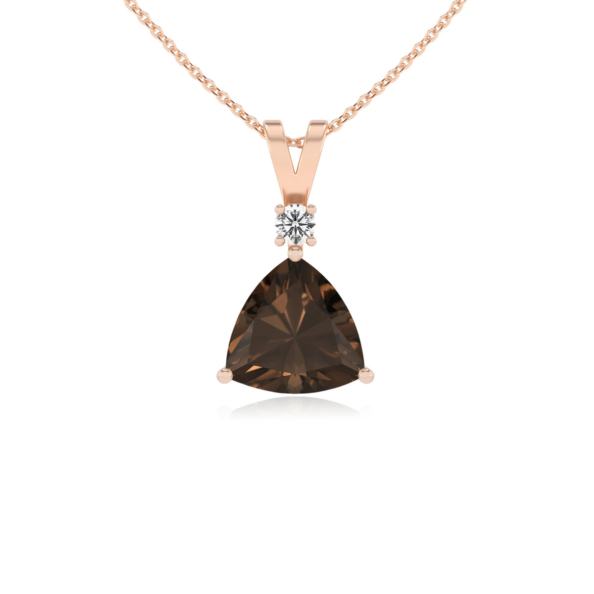 natural smoky-quartz trillion solitaire v-bale necklaces in rose gold 