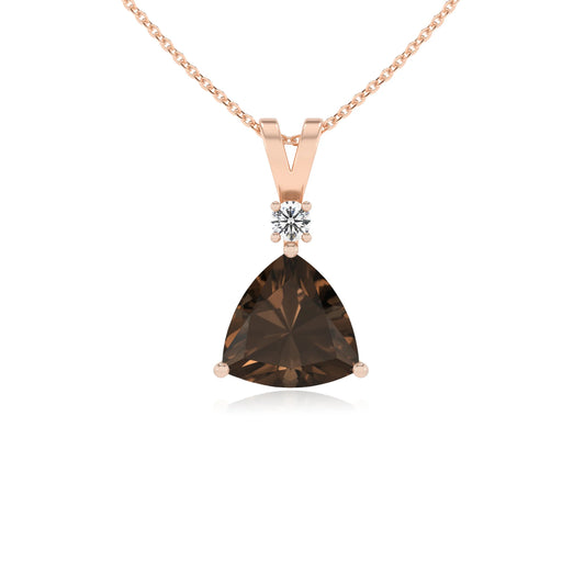 natural smoky-quartz trillion solitaire v-bale necklaces in rose gold 