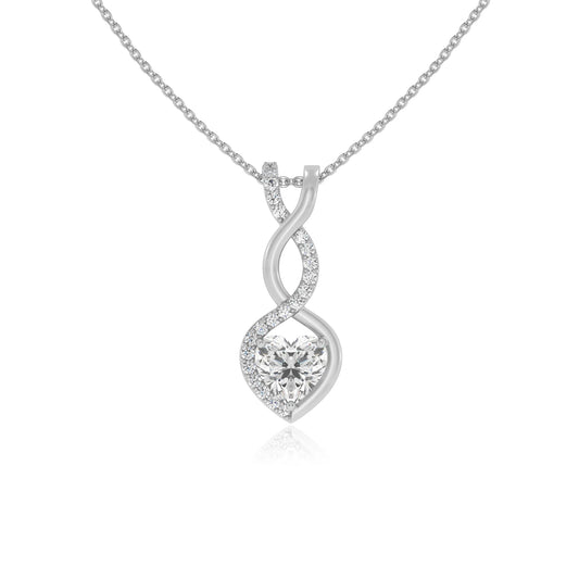 lab grown moissanite heart infinity necklaces in white gold 