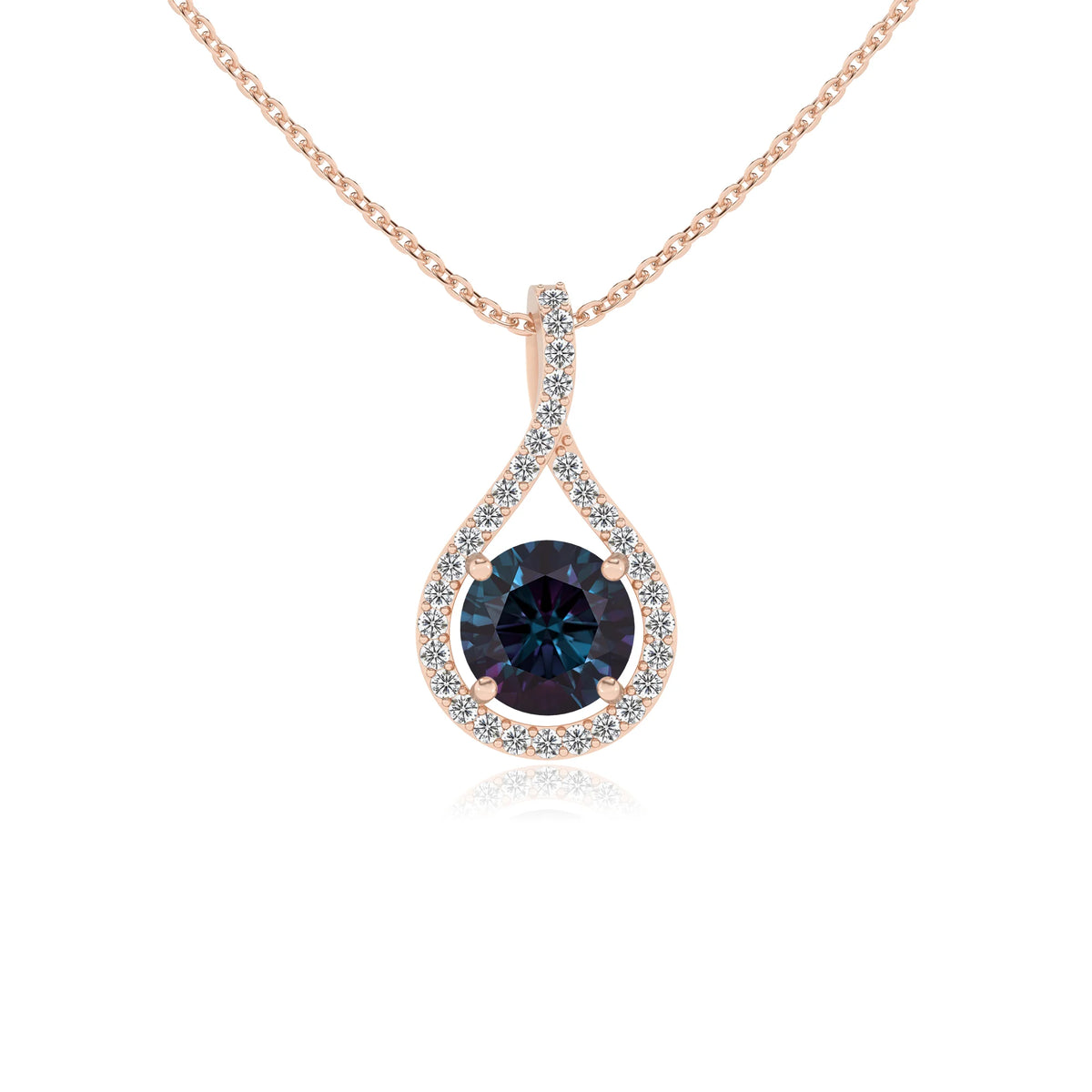 lab grown alexandrite round solitaire necklaces in rose gold 