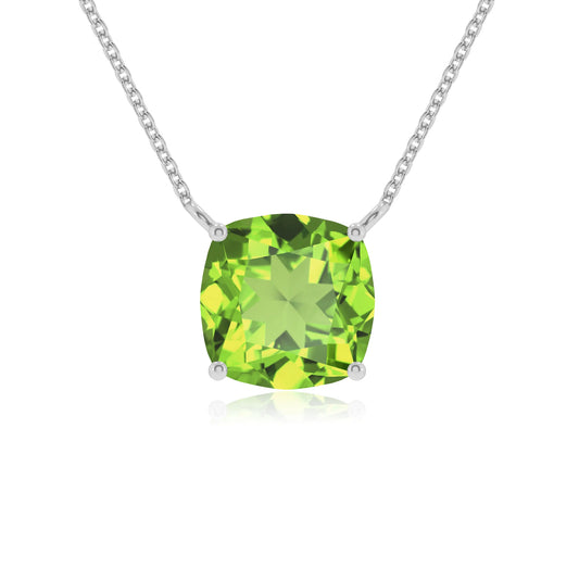 natural peridot cushion solitaire necklaces in sterling silver 