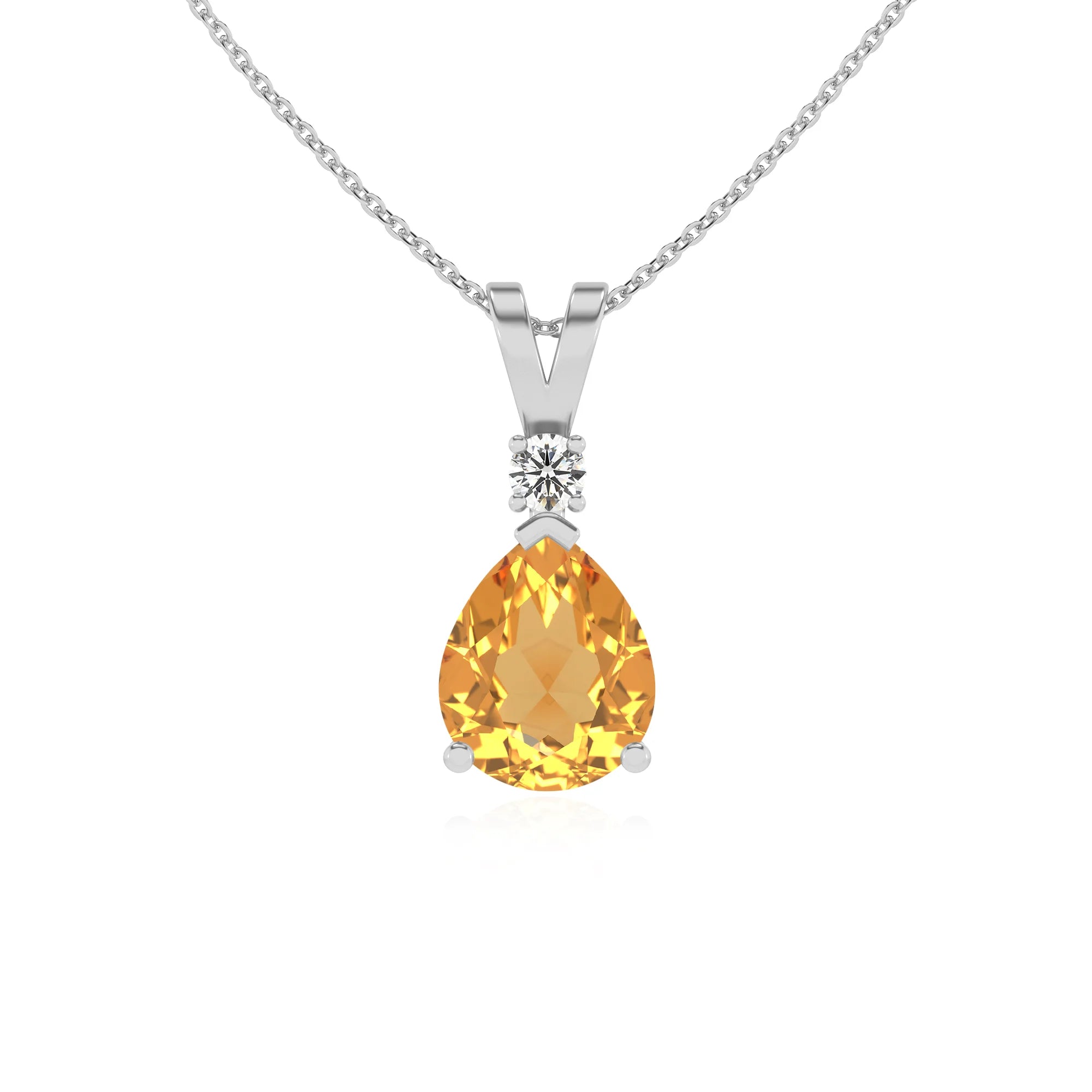 lab grown citrine pear solitaire v-bale necklaces in sterling silver 