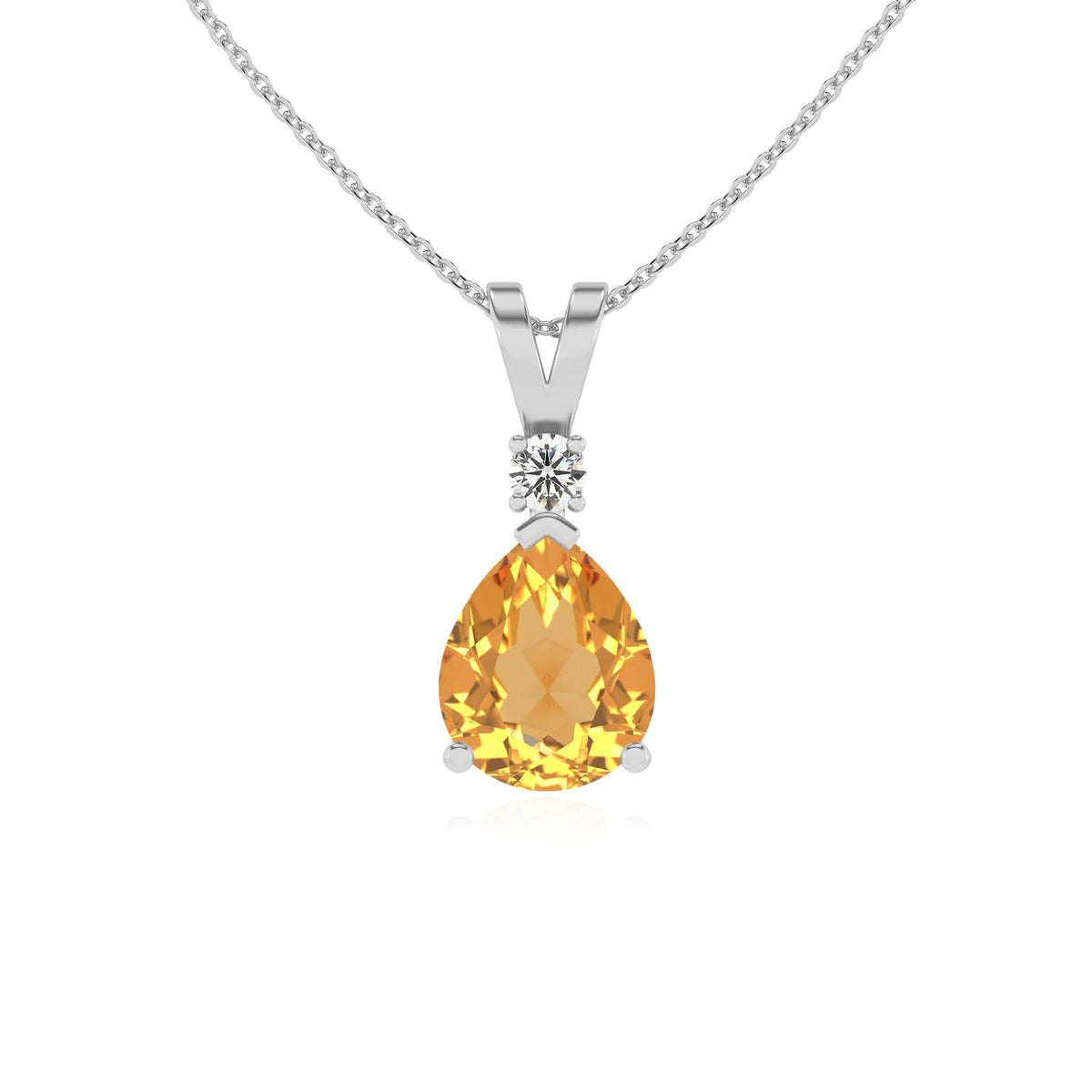 lab grown citrine pear solitaire v-bale necklaces in sterling silver 
