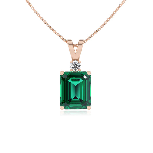 lab grown emerald octogon cut solitaire v-bale necklaces in rose gold 