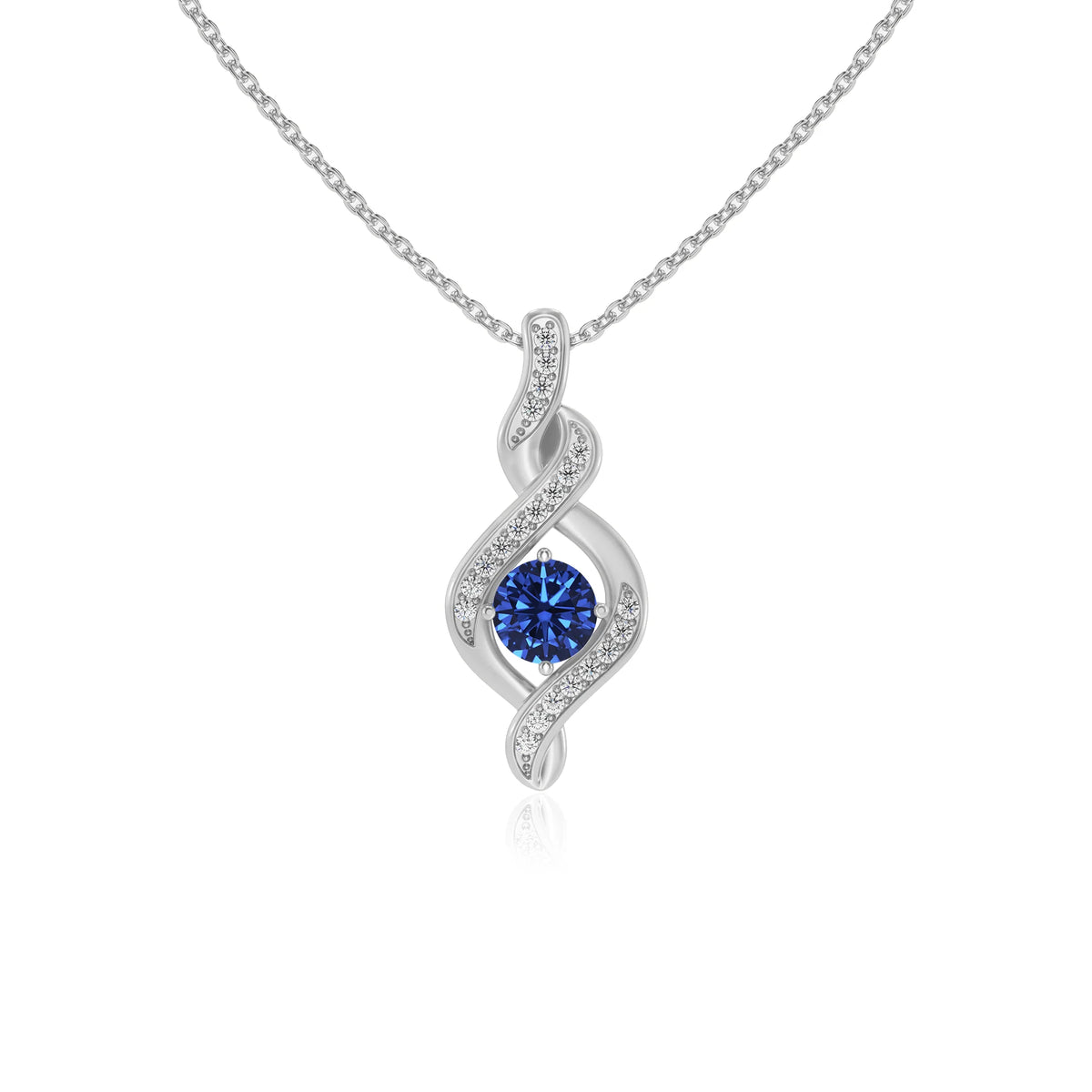 lab grown blue-sapphire round solitaire necklaces in platinum 