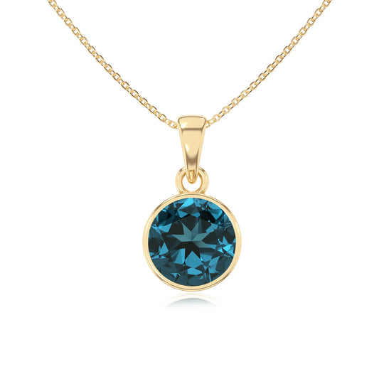 natural london-blue-topaz round solitaire necklaces in yellow gold 