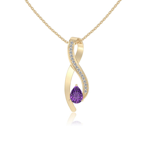 lab grown amethyst pear solitaire necklaces in yellow gold 